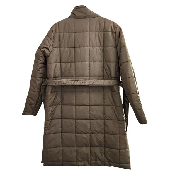 Maurices Green Long Quilted Belted Jacket Winter Puffer Coat Medium Snap Closure - Picture 2 of 8